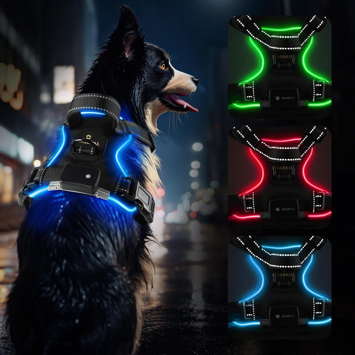 Led No Pull Dog Harness - Rechargeable Lighted Dog Harness for Night Walking - Adjustable Glowing Vest for Small to Large Dogs