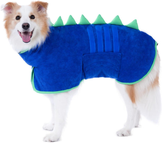 Super Absorbent Dog Bathrobe, Fast-Drying Robe with Dinosaur Design