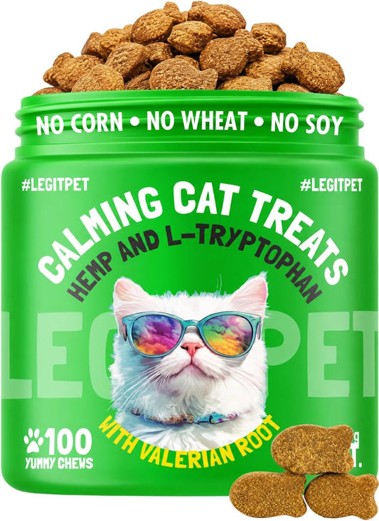 LEGITPET Cat Calming Treats Natural Anxiety Relief for Indoor Cats Stress & Travel Storm Separation Support Helps with Vet Visits, Grooming & Loud Noises Soothing Behavior Aid 100 Yummy Chews