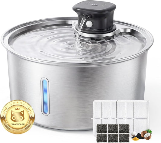 Jzlapro Wireless Cat Water Fountain,108Oz Stainless Steel,Battery Operated