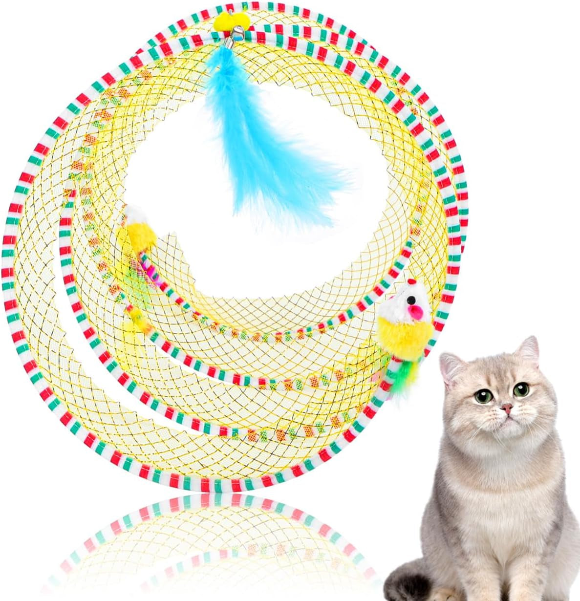 Garneck Cat Tunnel Toy Collapsible Spiral Play Tunnel for Indoor Cats Kittens Self Play Enrichment Toy with Bright Colors for Interactive Fun