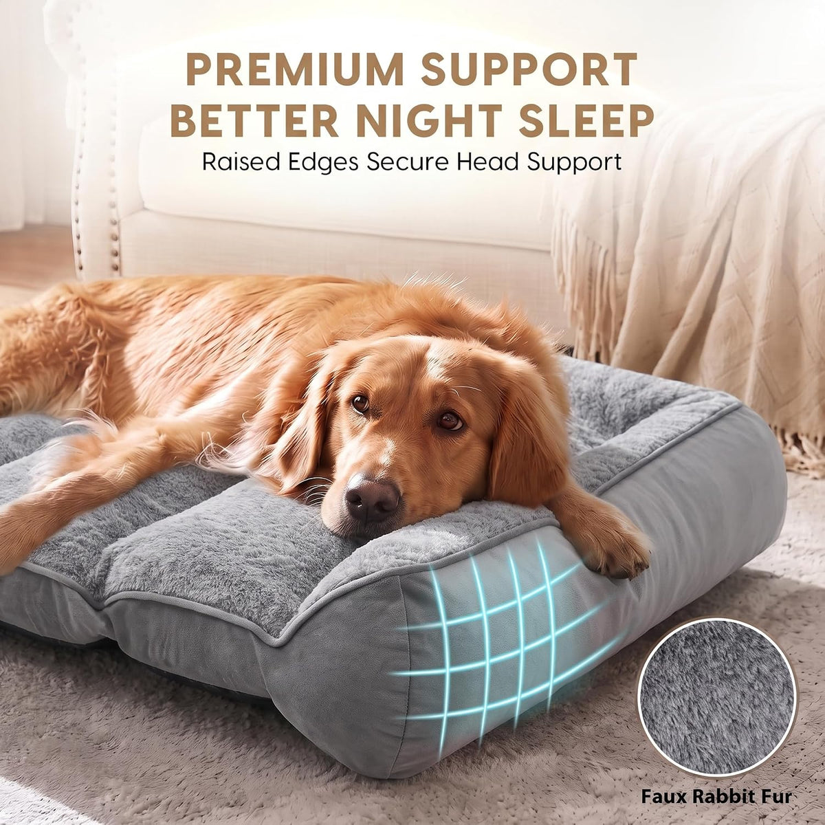 Orthopedic Dog Beds Large Sized Dog, Washable Dog Bed, 42" L, Grey