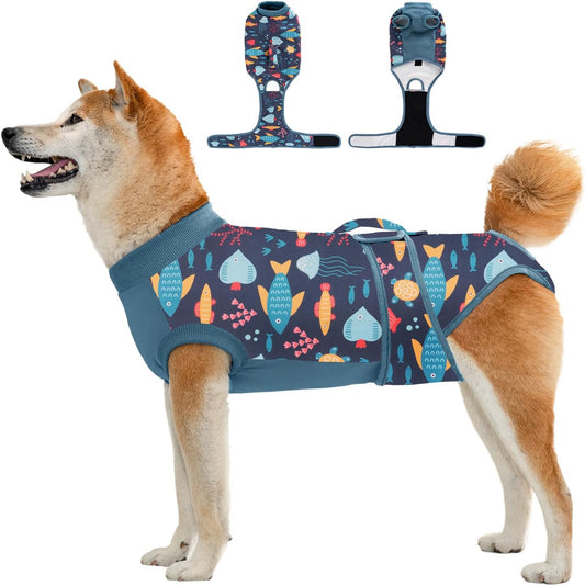 Recovery Suit for Dogs Cats,Female Male Dog Onesie for Spay Neuter,Substitute E-Collar & Cone,Anti-Licking Breathable Onesie for Small Medium Large Dogs Cats (Fish,M)