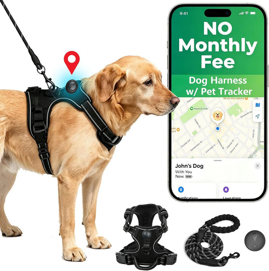 Dog Harness with GPS Pet Tracker & 4 FT Leash No Pull for Medium Large Dogs