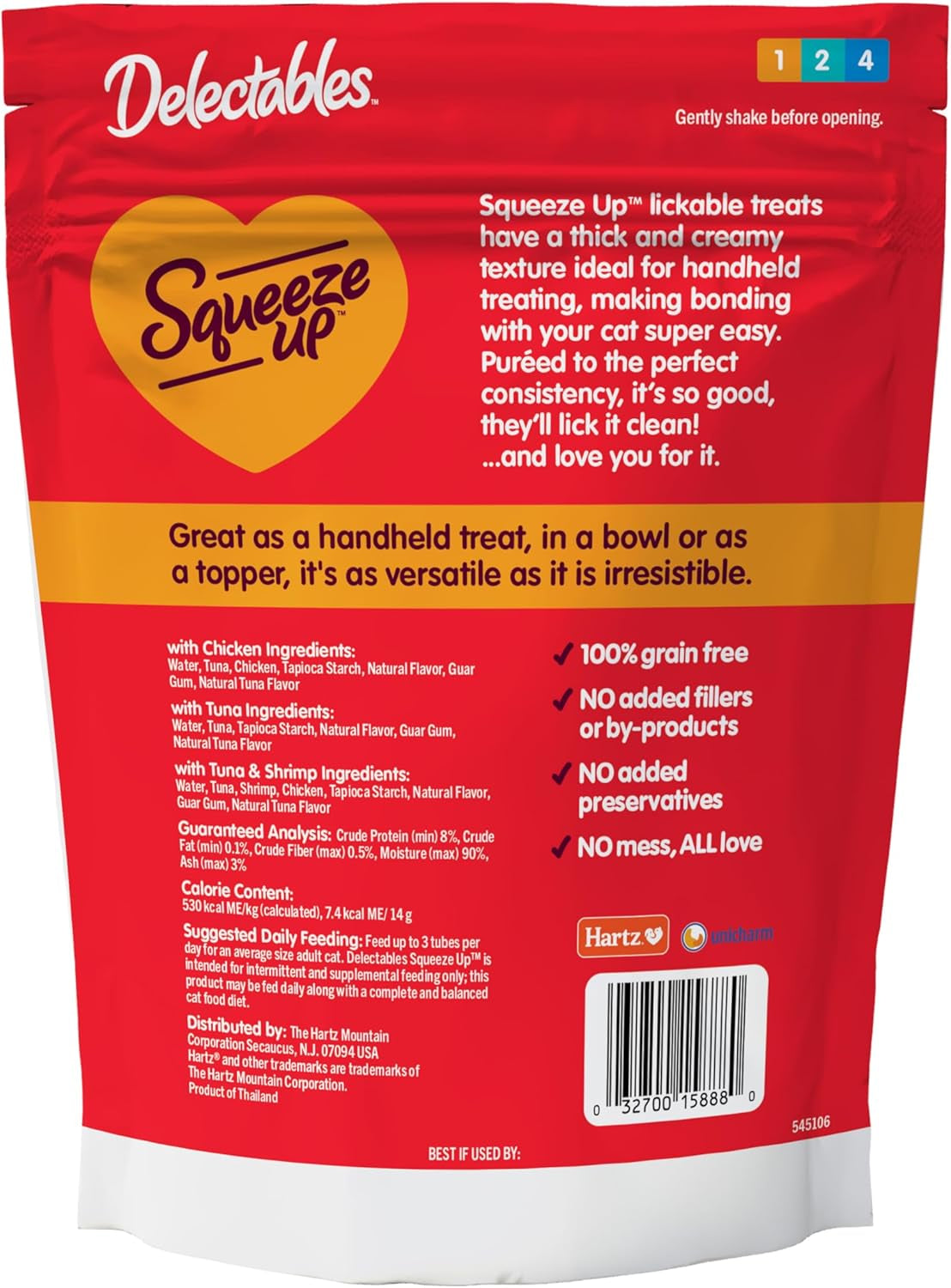 Delectables Squeeze up Variety Pack, Creamy Squeezable Puree, Lickable Wet Cat Treats, Grain Free, No Added Fillers, No By-Products, No Added Preservatives, 0.5 Ounces Tube, 24 Tubes Total