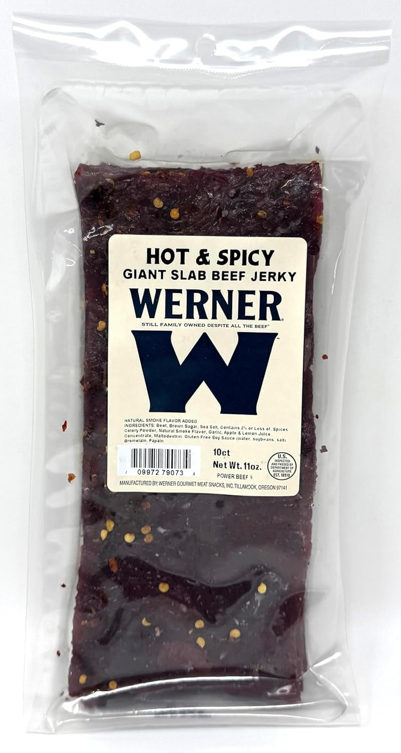 Werner Beef Jerky Slab 10 Count – Giant Jerky Slab, Jerky Sheets Thinly Sliced Beef Jerky Bulk Pack (Hot & Spicy)