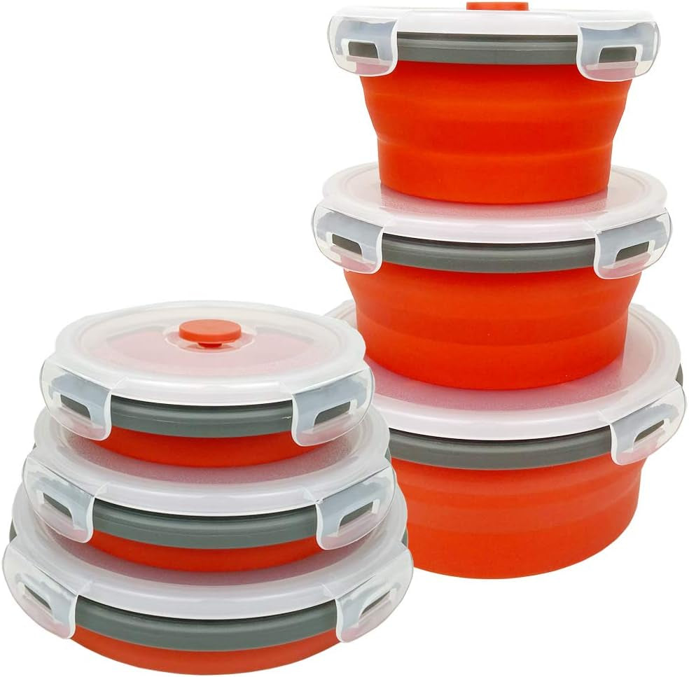 CARTINTS Red Silicone Collapsible Food Storage Containers-Prep/Storage Bowls with Lids - round Silicone Food Storage Containers - Microwave and Freezer Safe 3Pack