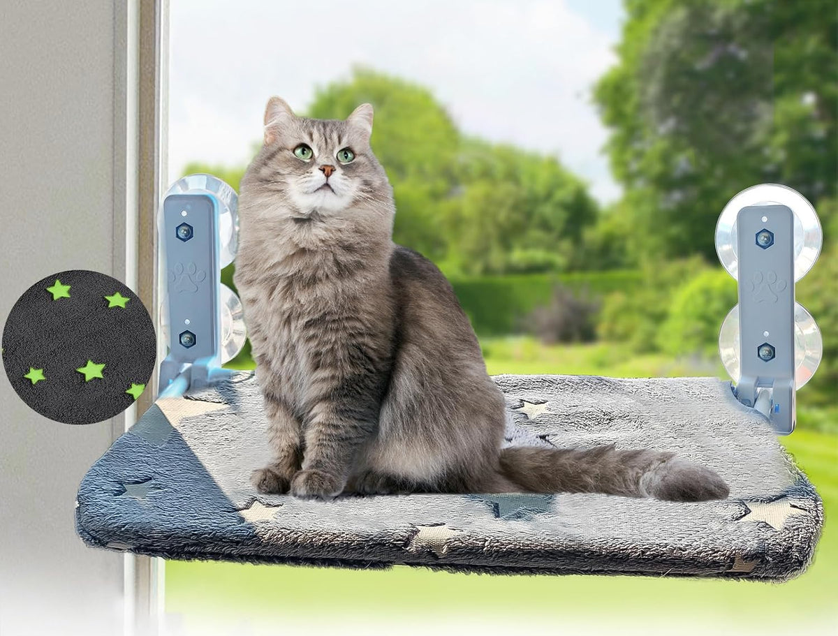 Foldable Cat Hammock for Window Glow in the Dark Cordless Cat Window Perch for Large Cats and Kittens, Soft and Thick Blanket with Zipper, Sturdy Never Fall