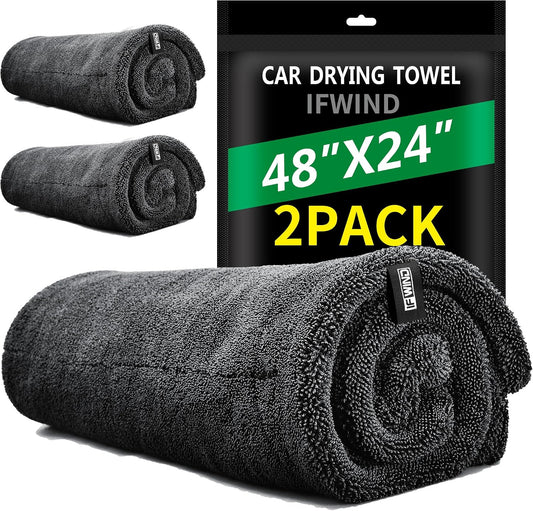 2 Pack Car Drying Towels (48”X24”),Extra Large Double-Twist Pile Drying Towels Car Detailing for Car Care Wash,Car Super Cleaning Supplies Accessories Kit,Ultra Absorbency