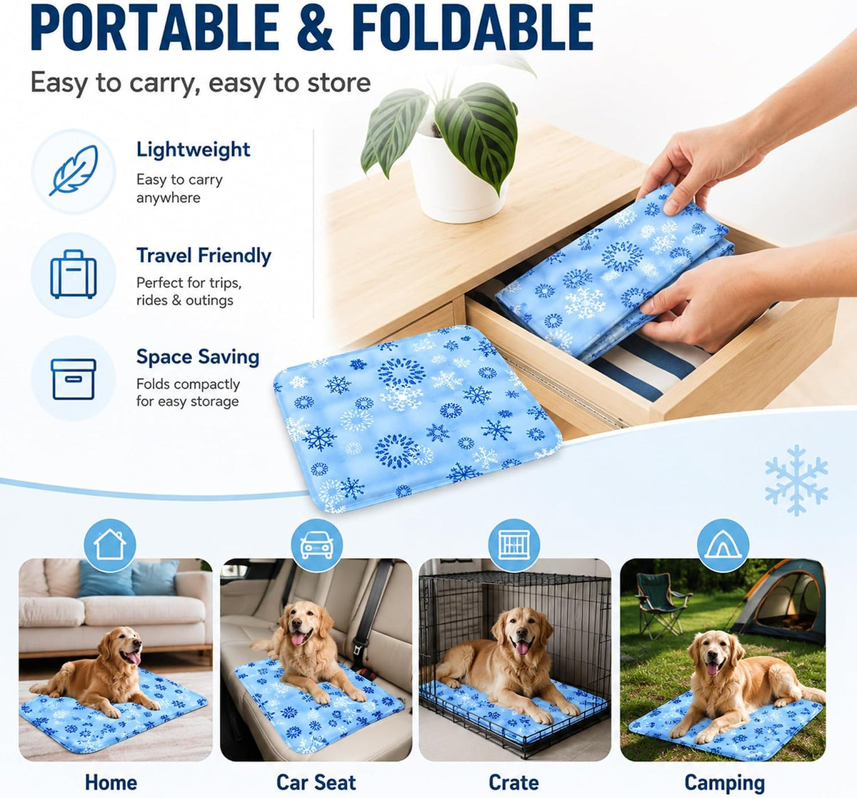 Dog Cooling Mat, Self-Cooling Water-Filled Pet Cooling Mat, Portable, Foldable Summer Ice Silk Cooling Mat, Washable Dog Bed Mat.