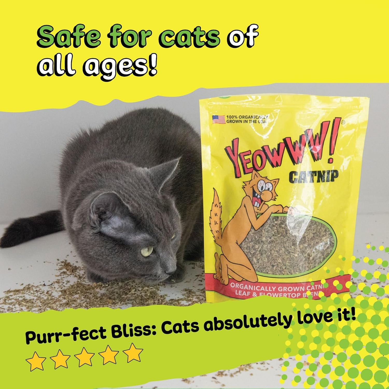 Yeowww! Organically Grown Catnip for Cats - 2Oz Pouch - Premium Leaves & Flower Tops - No Fillers - Chemical-Free - Grown in the USA