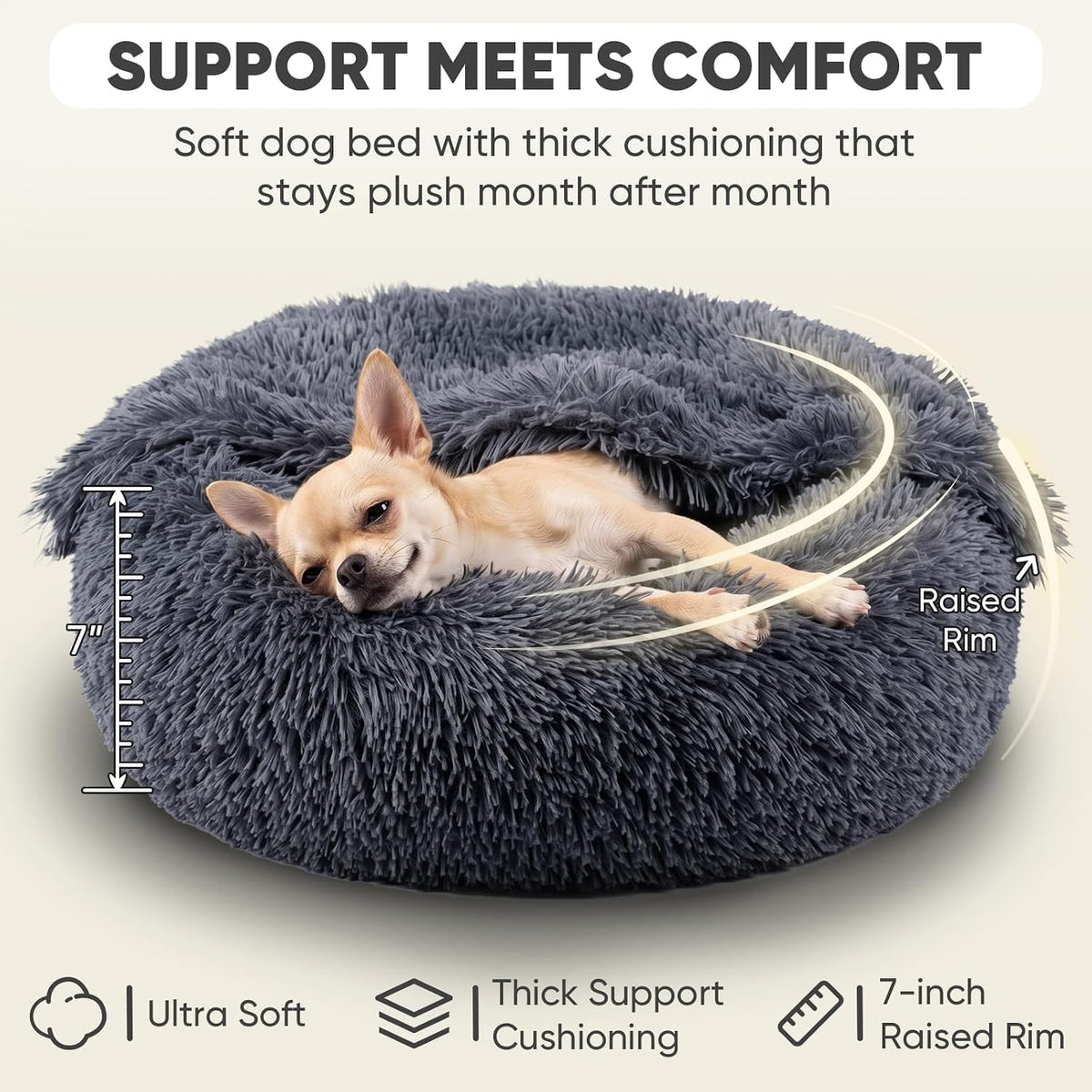 Himax Dog Beds for Small Dogs, Donut Dogs Beds with Blanket Attached, Calming Dog Bed Washable (20"/26"/35") Grey