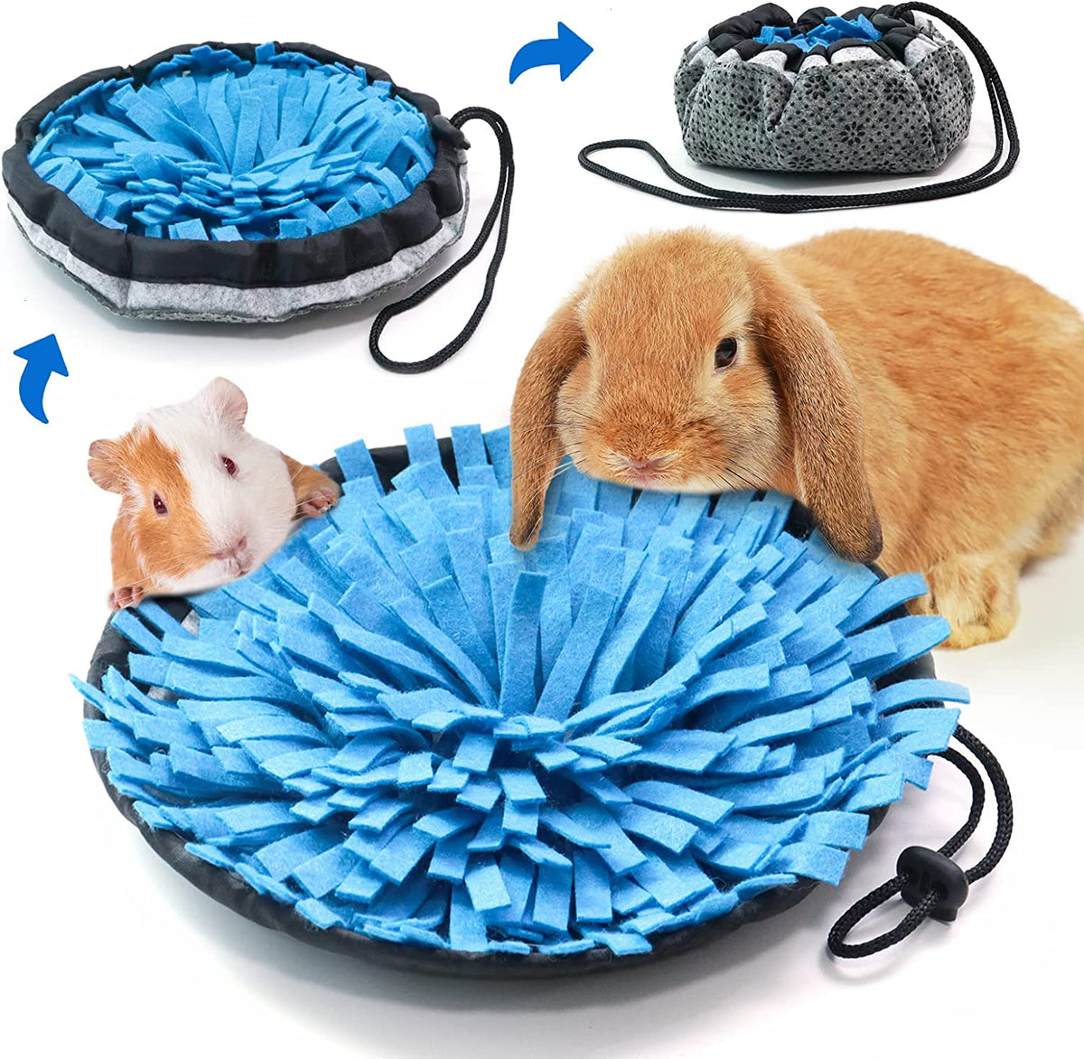 Rabbit Foraging Mat, Interactive Feed Game for Boredom, Small Pet Puzzle Toy, OVMKOV 9.44" X 9.44" Polar Fleece Snuffle Pad Bed Nosework Feeding Mat for Bunny Hamster Guinea Pigs Ferrets Chinchillas