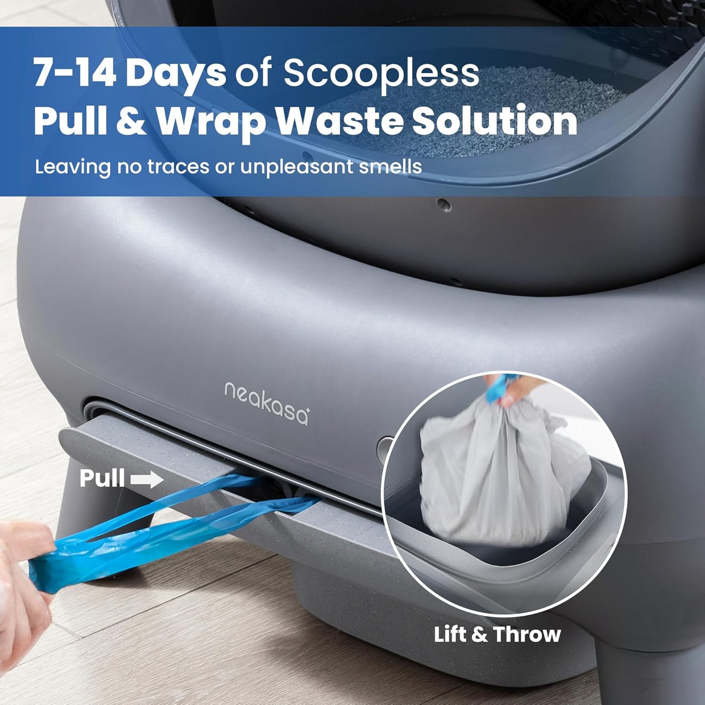 Neakasa M1 plus Open-Top Self-Cleaning Cat Litter Box, 360° Safety Sensors, Advanced Odor & Leak Control, Automatic for Large & Multi-Cat Homes, Litter Mat & 2 Rolls Refill Bags Included