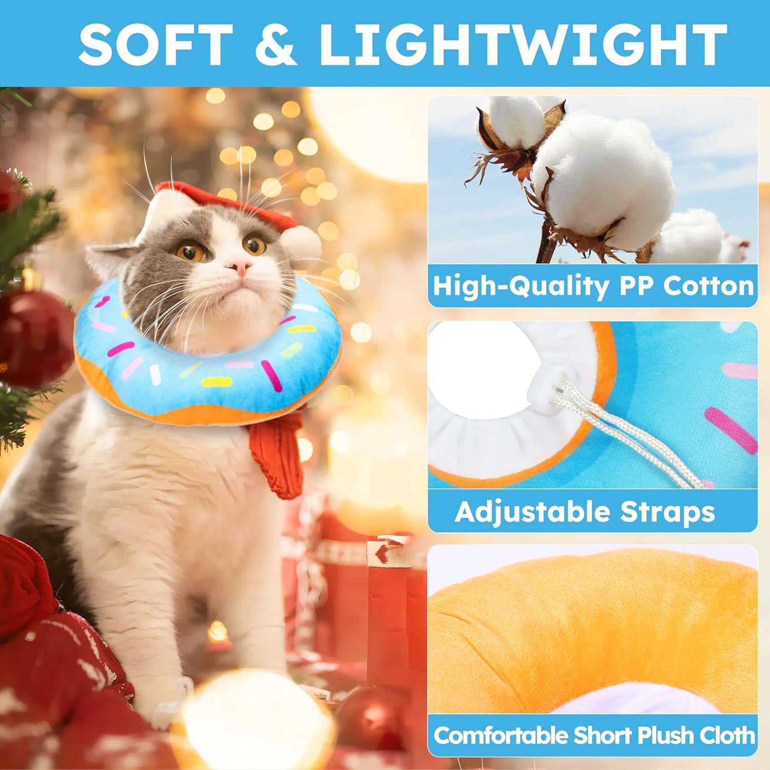 Hpetppy Cat Cone Collar Soft, Cat Recovery Collar for Wound Healing Cute Donut Adjustable Kitten Cones to Stop Licking Comfortable Lightweight Neck Elizabethan Collars for Cats Kittens after Surgery