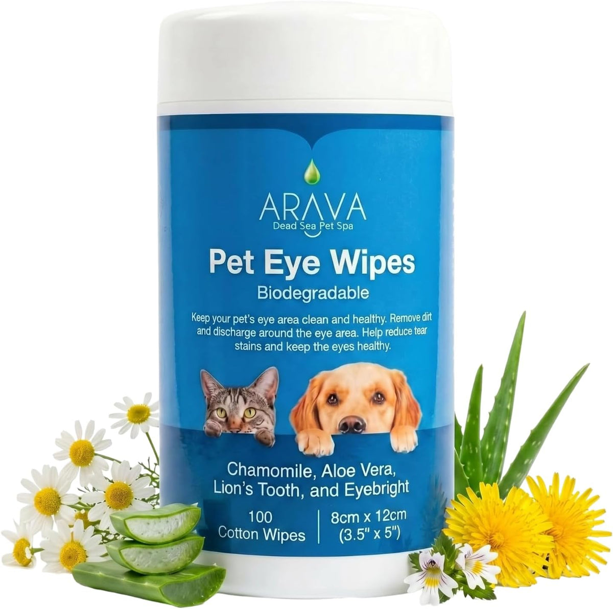 Arava Dog and Cat Eye Wipes - 100Ct Tear Stain, Discharge, Crust