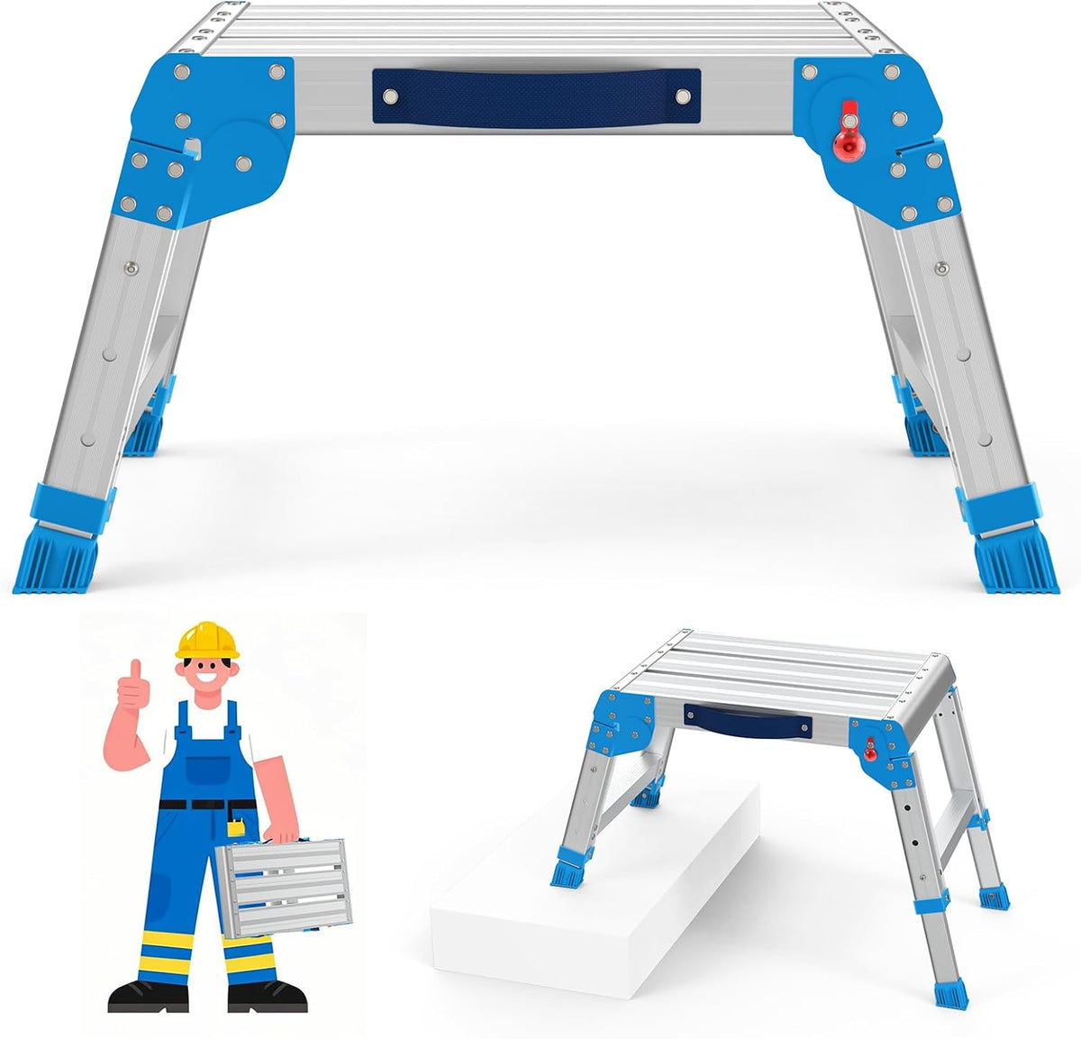 Loyoda Folding Work Platform, 440 Lbs Adjustable Height, Standard Blue