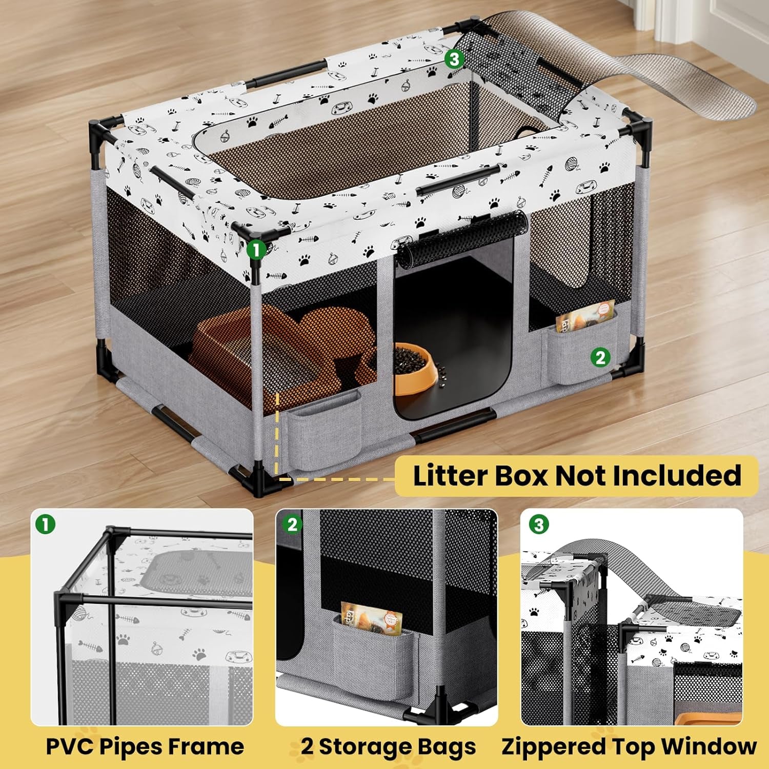 Portable Cat Playpen, PVC Pipe Reinforced Kitten Dog Pet Playpens for Indoor Cats Enclosed, Foldable Puppy Doggy Play Pen Outdoor, Kennel Tent Cage Crates, Zipper Top Cover(39"X24"X22")
