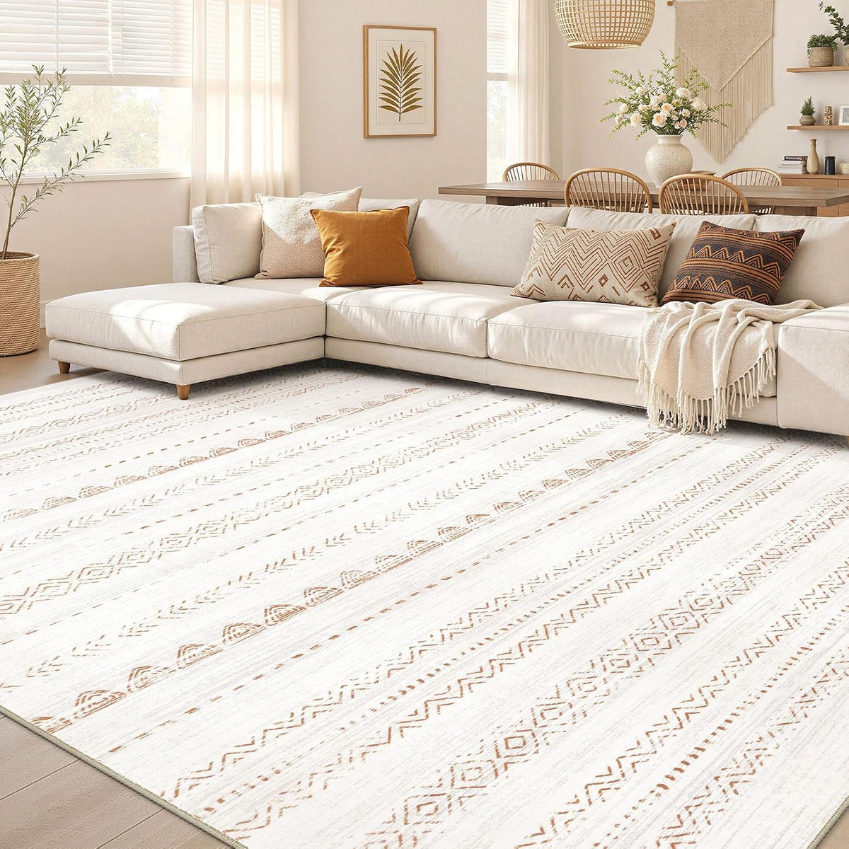 Nakagishi Boho 5X7 Area Rug Living Room Rugs Machine Washable Beige/Brown