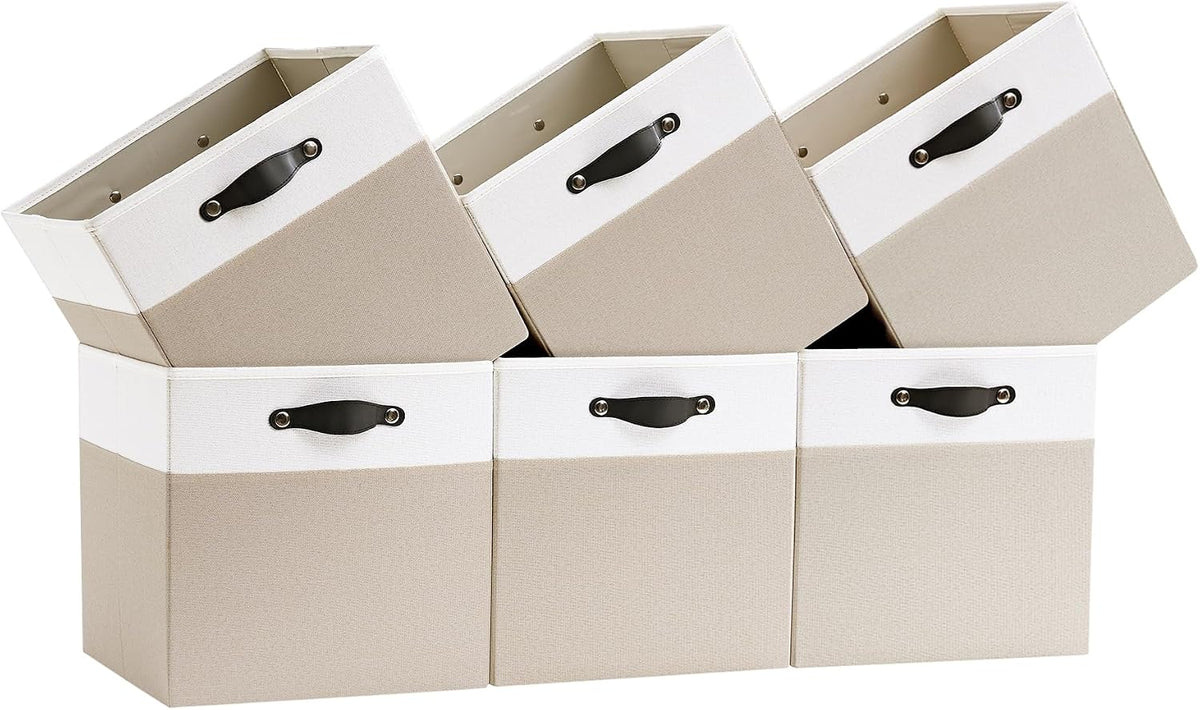 Cube Storage Bins | 13"X13"X13", Beige & White, 6 Pack