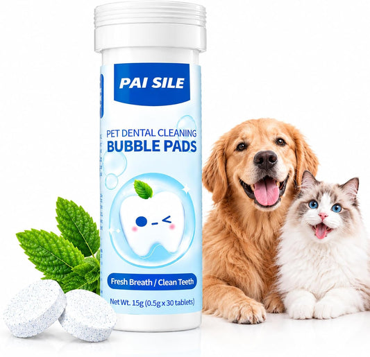 Paisile Pet Dental, Paisile Pet Dental Cleaning Bubble Tablets, Freshens Breath, Cleans Teeth, Gentle and Multi-Effect, Suitable for Both Cats and Dogs