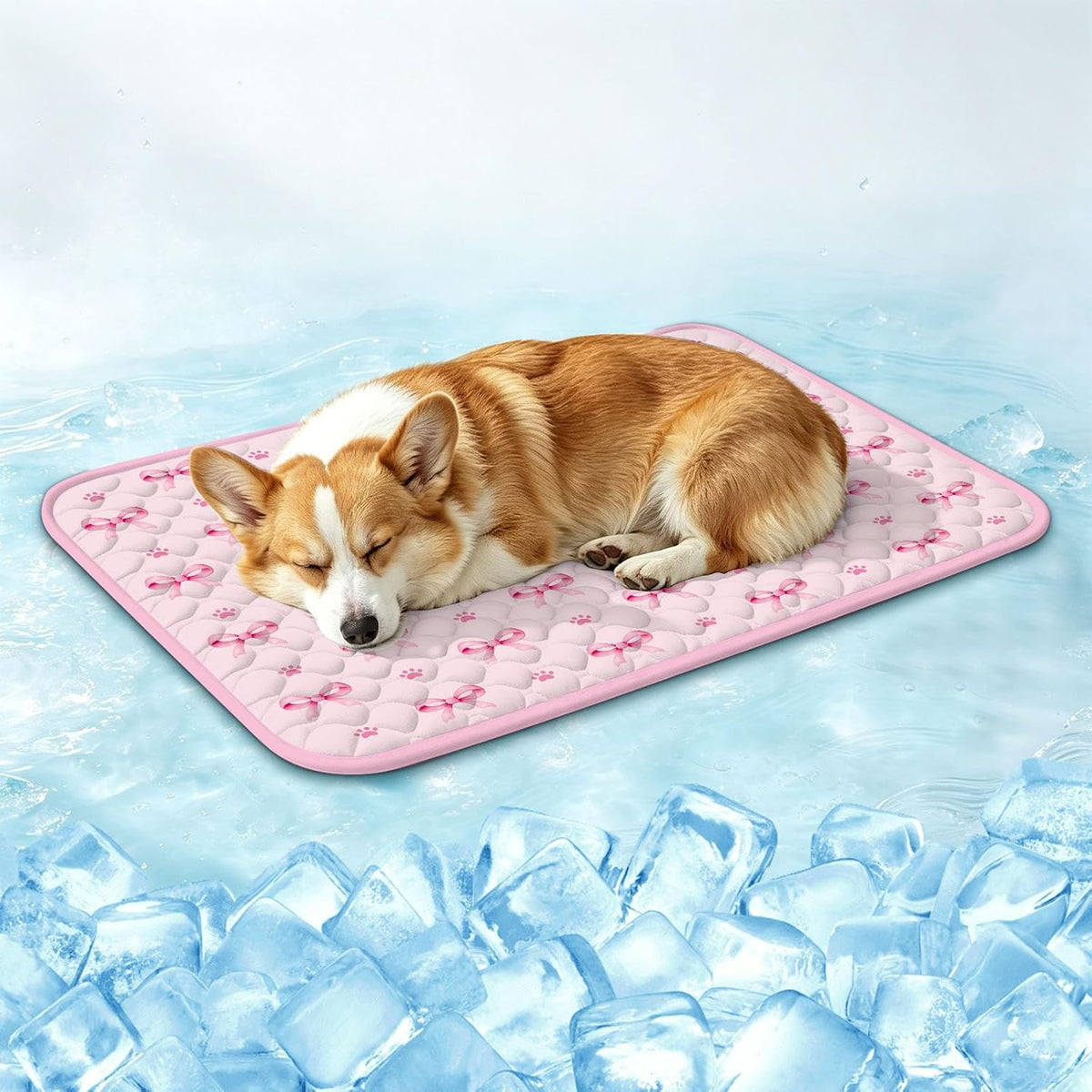 Pink Bow Cooling Mat 30 * 40 Inch, Large Self-Cooling Mat for Dogs & Cats, Summer Pet Mat with Arctic Pattern, Portable Polyester Gifts for Hot Weather
