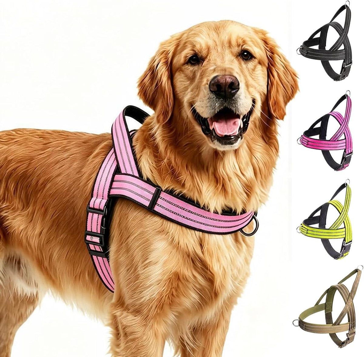 No Pull Dog Harness Front Clip, Escape Proof Dog Harness,Reflective Durable Harness for Safe Daily Walking for Medium Large Dog(Pink,L)