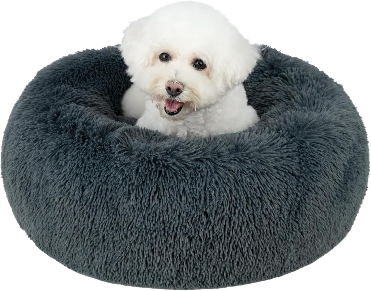 Best Pet Supplies round Calming Dog Bed for Small, Medium & Large Dogs, Plush Donut Cuddler Pet Bed W/Raised Rim for Head, Neck Support, Anti-Slip Bottom Washable Bed - Gray, 30 X 30 X 8