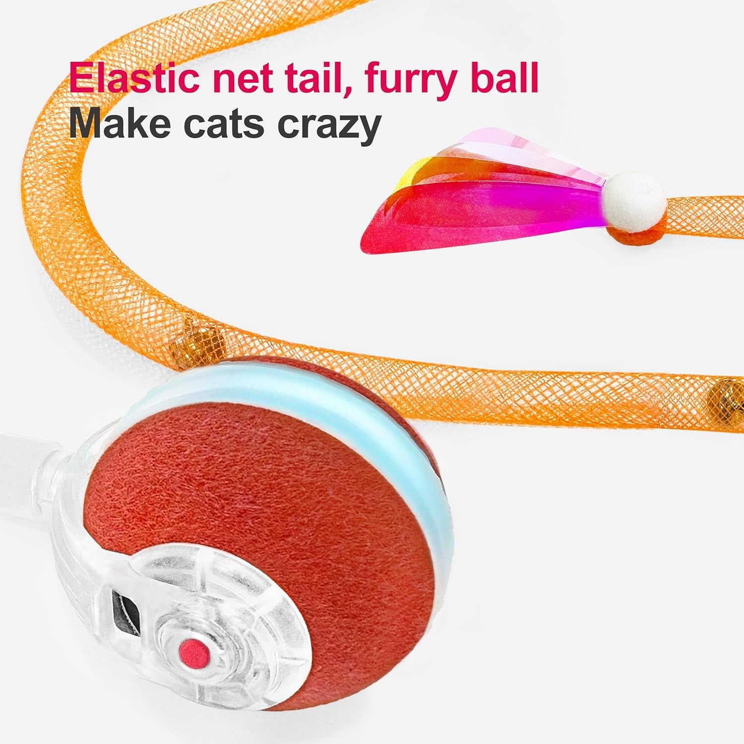 Jkanti Interactive Cat Toys for Indoor Cats,The 3Rd Generation Agile Moving Cat Ball with Elastic Mesh Tail,Automatic Kitten Toys for Bored Indoor Cats,Motion Activated (Orange)