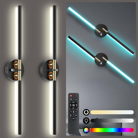 Battery Operated Wall Sconce with 360°DIY Independently Rotate Lamp,Wireless Magnetic Wall Lights with Remote,Timer,Dimmable 3000K-6500K,RGB Wall Sconces Decor for Bedroom,Living Room10000Mah