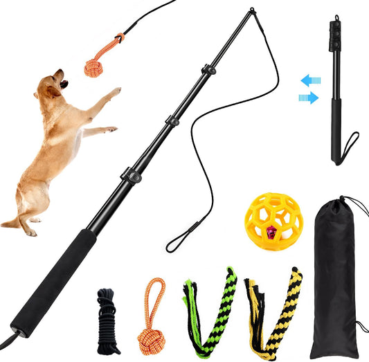 Flirt Pole for Dogs, 43" Extendable Aluminum Teaser Pole with 4 Lures
