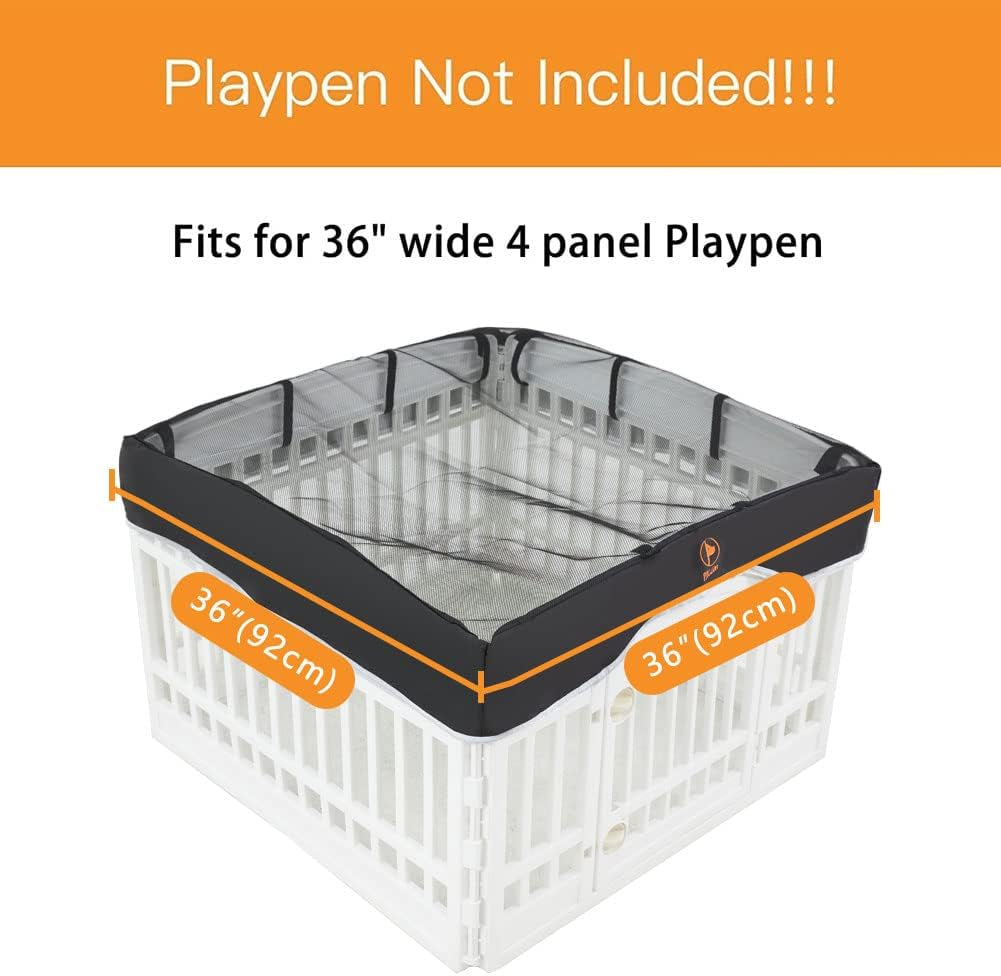 Pjyucien Dog Playpen Mesh Top Cover, Fits 36 Inch 4 Panels Regular Square Plastic Exercise Pet Pen, Adhesive Tape Connections, Black (Note: Cover Only, Fence Not Included)