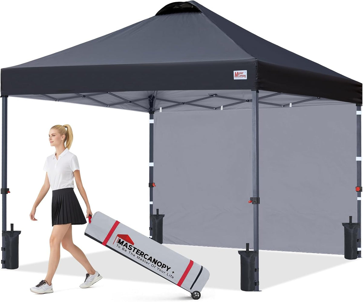 MASTERCANOPY 10X10 Durable Pop up Canopy Tent with 1 Sidewall, Black