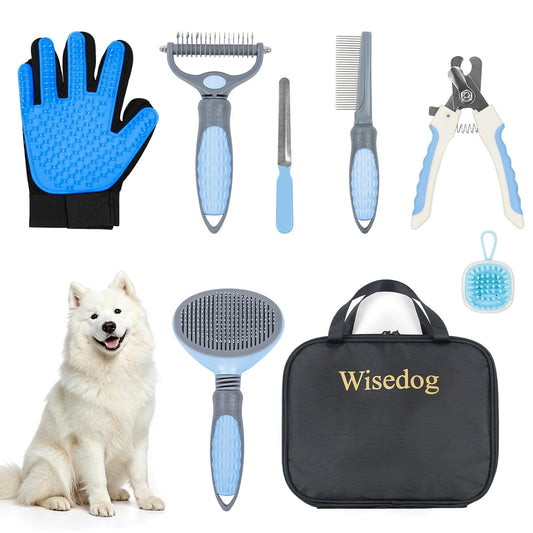 Wisedog 7-In-1 Dog Grooming Kit for Small Medium Dogs & Cats, Blue