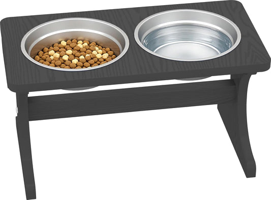 Raised Dog Bowl Stand for Medium Breed, Feeding Station with 35 Oz 2 Stainless Steel Bowls & Licking Plate,Dog Food Bowl Black