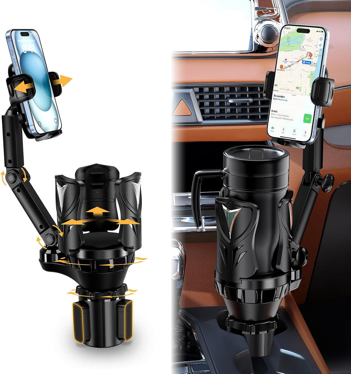 Phone Holders for Your Car, 2 in 1 Adjustable Stable Car Cup Phone Holder