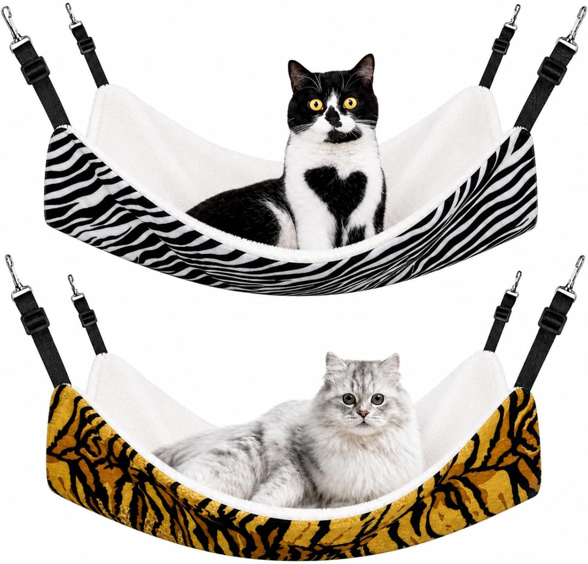 Jetec 2 Pack Cat Hammock for Cage, Zebra, Tiger Stripes, L