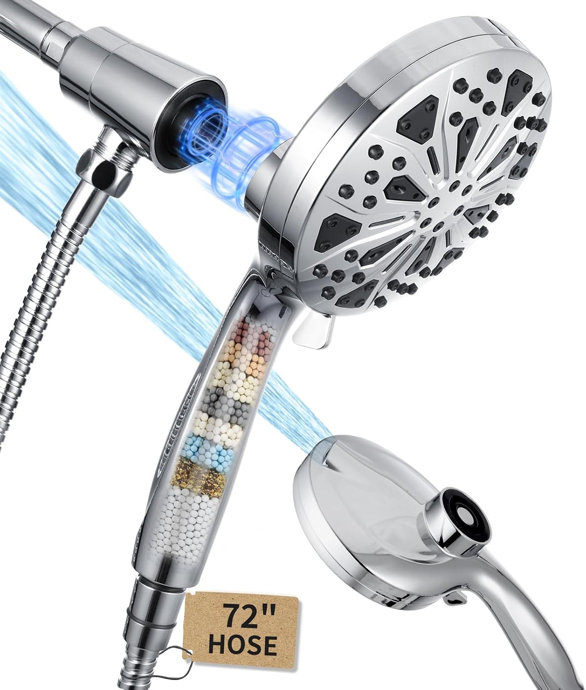 High Pressure Magnetic Filtered Shower Head with Handheld, Chrome