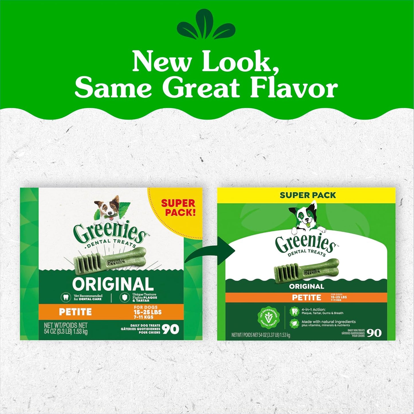 Greenies Veterinarian-Recommended Adult Natural Dental Dog Treats Petite Size, Dog Dental Chews, Original Flavor, 54 Oz. Pack, 90 Count