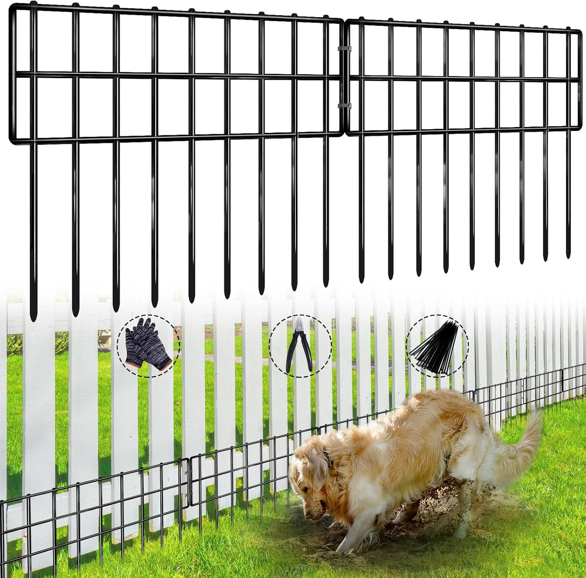 42.5Ft (L) X 13In (H) Garden Fence Animal Barrier, 30 Panels No Dig Fence for Dogs, 1.35In Gap Rustproof Metal Decorative Garden Fencing, anti Digging Barrier Ground Defense Border for Outdoor, Yard