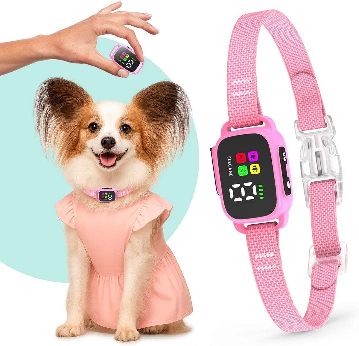 Tiny Bark Collar for Small Dogs 5-15 Lbs and Puppies - No Shock anti Barking Collar - Rechargeable Smart Collar for Dog Training with 7 Sensitivity Levels and 3 Beep&Vibration Modes (Pure Pink)
