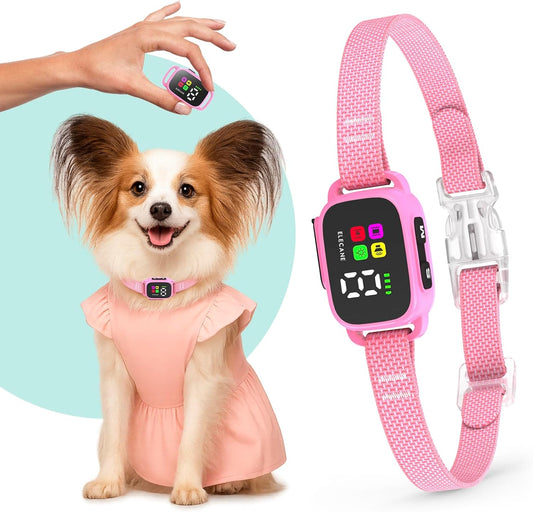 Tiny Bark Collar for Small Dogs 5-15 Lbs and Puppies - No Shock anti Barking Collar - Rechargeable Smart Collar for Dog Training with 7 Sensitivity Levels and 3 Beep&Vibration Modes (Pure Pink)