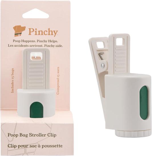 Pinchy Stroller Accessory for Dog Poop Bags – Hands-Free Clip and Bag Holder for Baby Strollers and Dog Walks