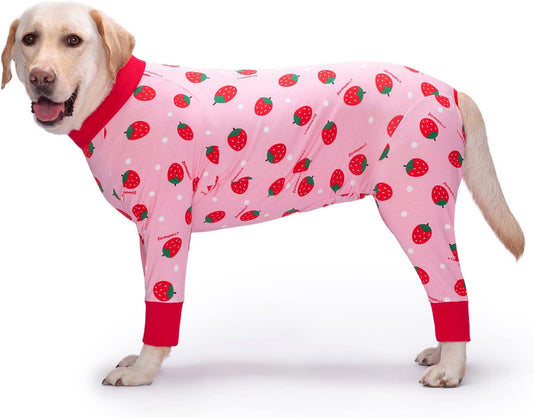 Dog Recovery Suit after Surgery Female Male, Medium Large Dog Neuter Shirt Cone Alternatives Prevent Licking Surgical Onesies (Strawberry, 4XL)