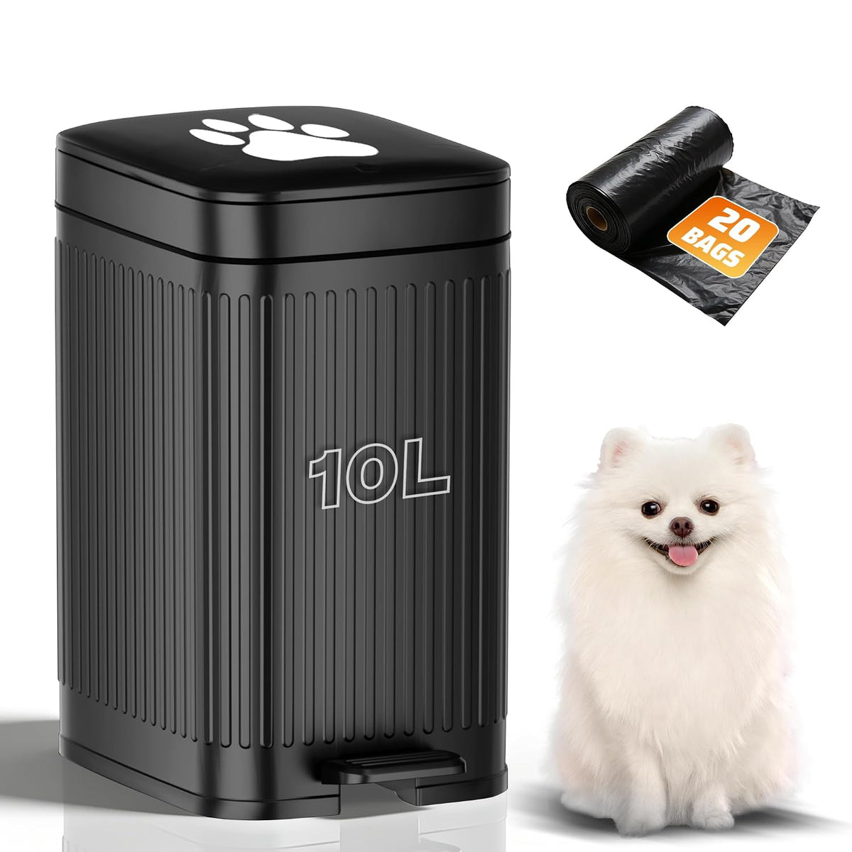 Dog Poop Trash Can Outside-2.7Gal Dog Waste Trash Can with Lid Odor Control
