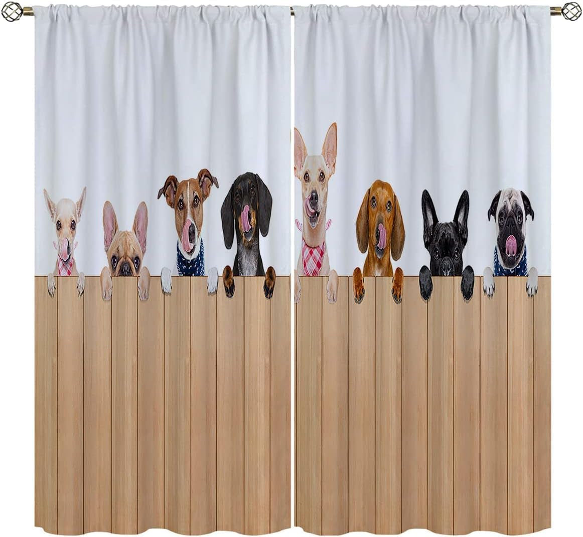 Dog Blackout Curtains Home Decor,Group Row Different Dogs behind Blank Rod Pocket Thermal Insulated Drapes Darkening Window Curtain for Bedroom Living Room 84 X 84 Inch
