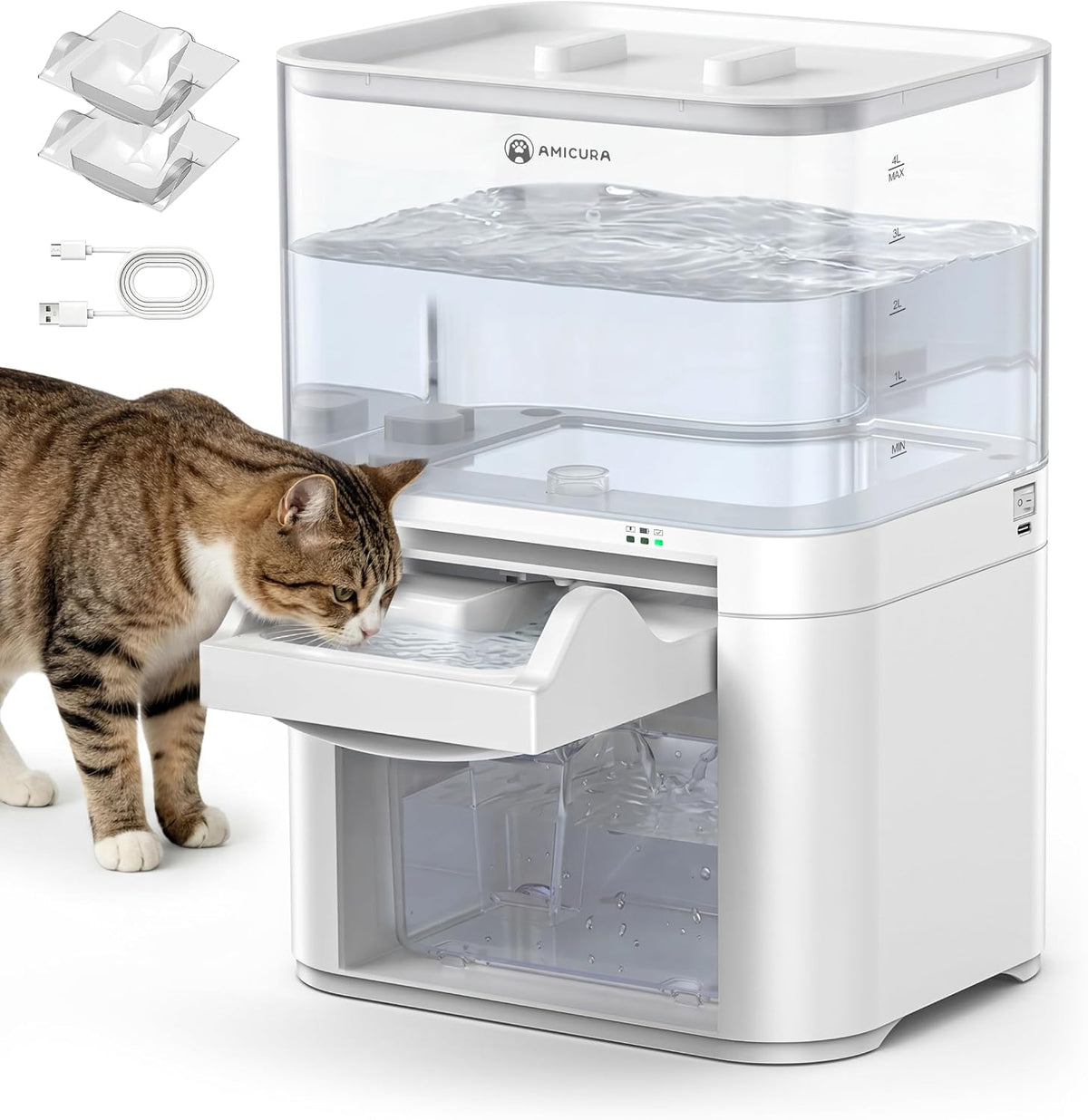 Cat Water Fountain, Wastewater Separation & No Filter Cotton, Pet Water Dispenser with 4000Mah 4L Large Capacity Tank, Wireless Automatic Water Fountains for Cats Indoor Cat Watering Supplies