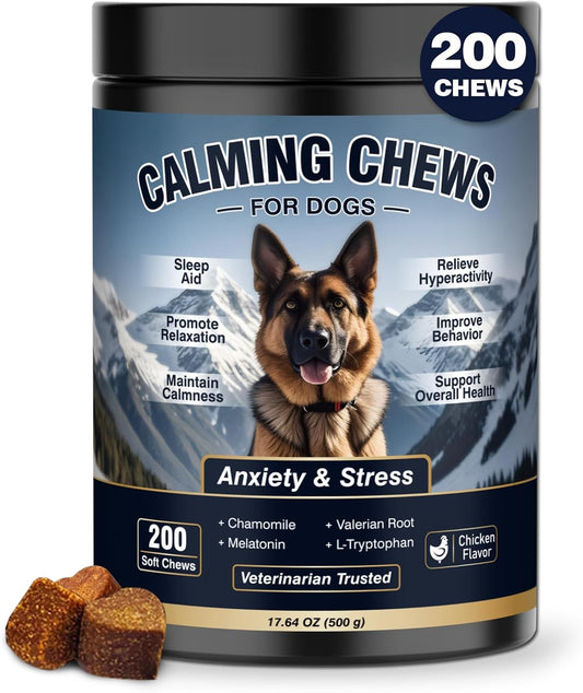 Calming Chews for Dogs 200Ct, Dog Calming Chews - Anxiety and Stress Relief Treats Melatonin Bites Sleep Aid for Small/Medium/Large Dogs Calm Dog - Separation, Fireworks, Thunder, Barking - Chicken
