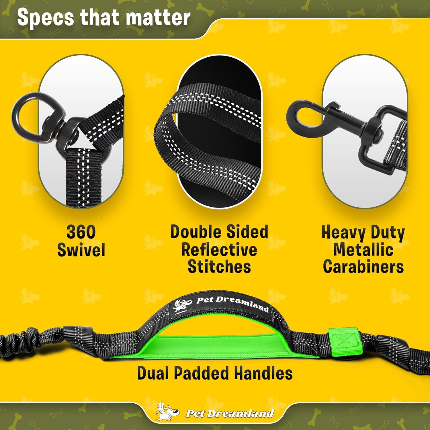 Pet Dreamland Exquisite Double Dog Coupler No Tangle Swivel for Two Large Dogs. Premium Quality Attachment for Easy Dog Walking. You Will Absolutely Love This Amazing Gear (Black & Green)
