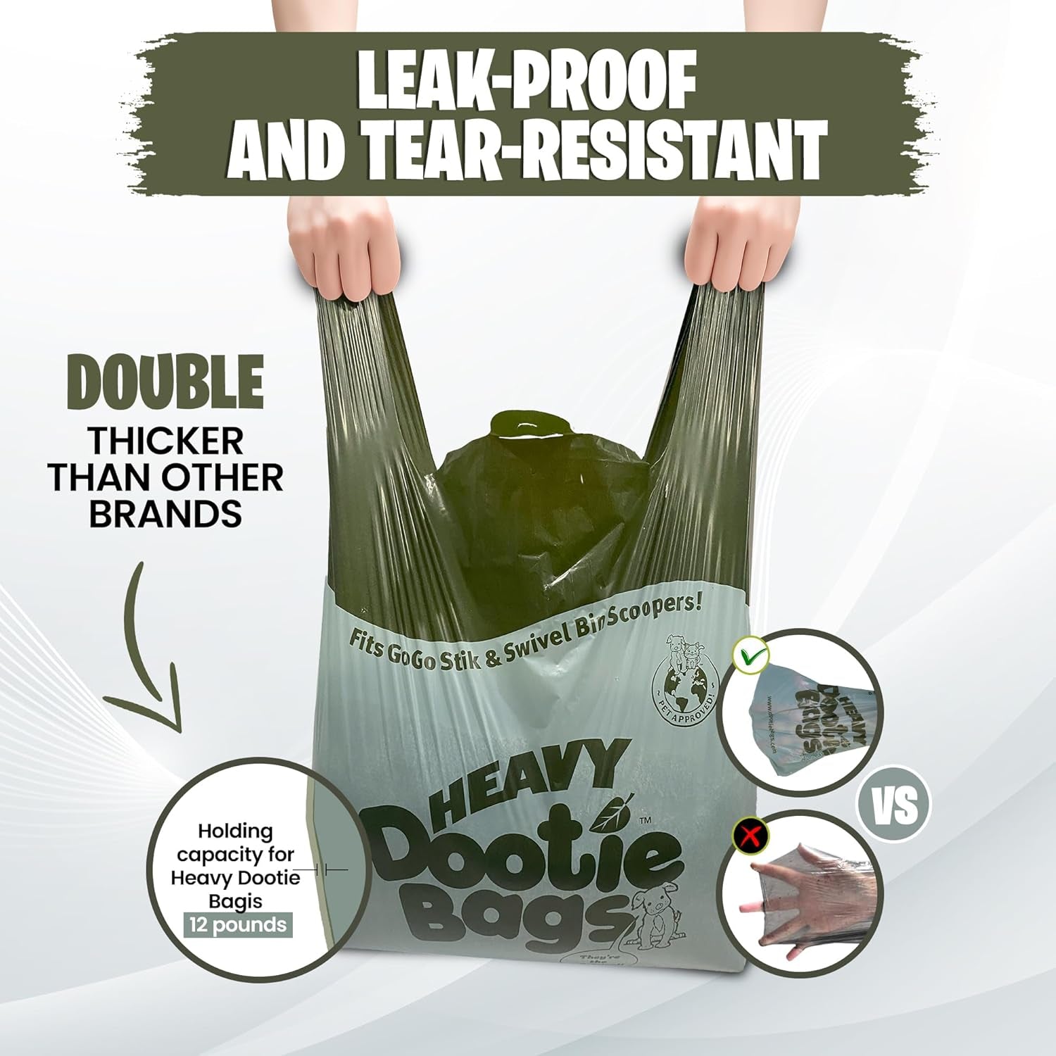 HEAVY Dootie Bags with EZ Tie Handles. Clean and Convenient for Pet Dog Poop, Cat Litter. Multi-Use. Great for Swivel Bin and Gogo Stik Scoopers. Made with Cornstarch. Strong, Leakproof and Very Large